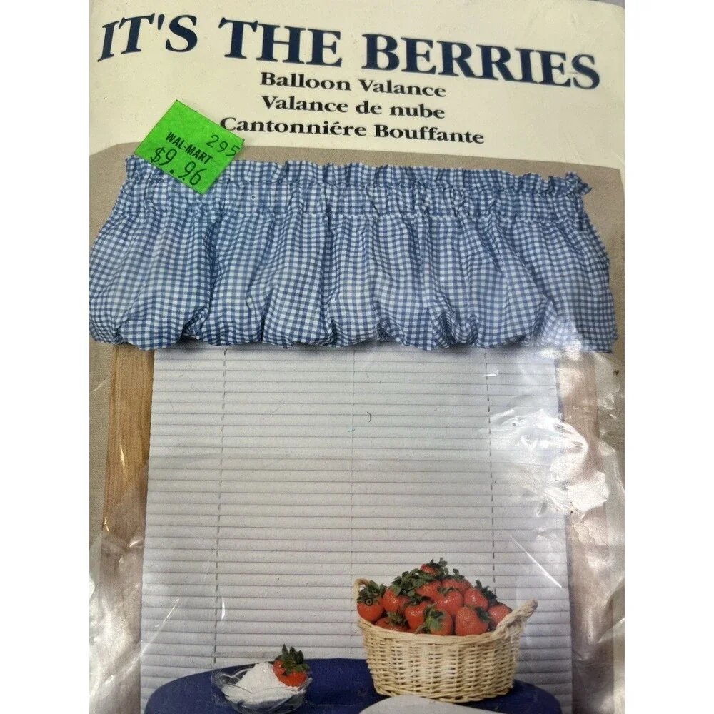 Vintage Navy Gingham Balloon Valance Blue Valances NOS Cottage core Grannycore